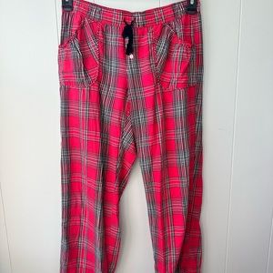 Victorias Secret Red Plaid Pants Synched Pockets Black Tie